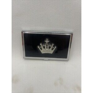Spring Street Crystal Crown Black  Enamel Business Card Case Holder~ Bin 20